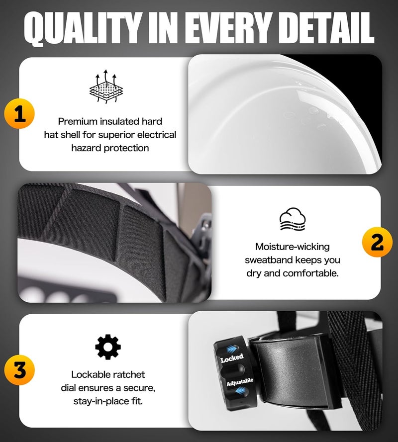 AnTools White Cap Style Hard Hat, OSHA Construction Work Approved, 4-Point Adjustable Suspension, ANSI Z89.1 - Image 4
